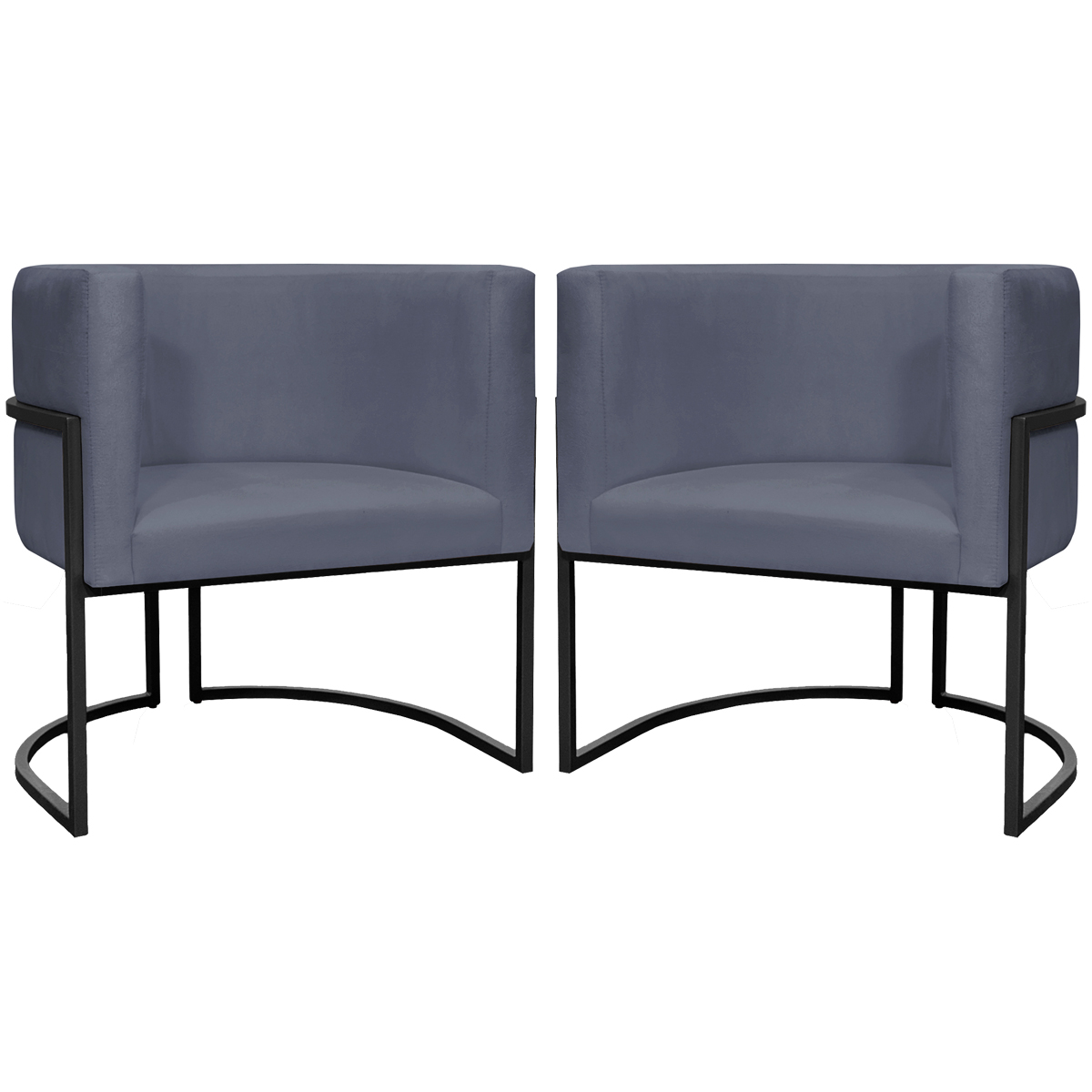 Kit 02 Poltrona Sala Luna Suede CINZA Base de Ferro PRETA
