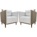 Kit 02 Poltronas Decorativas Aviv Para Sala Luxo Confortável Reforçadas Corino Caramelo e Linho Bege