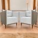 Kit 02 Poltronas Decorativas Aviv Para Sala Luxo Confortável Reforçadas Corino Caramelo e Linho Bege