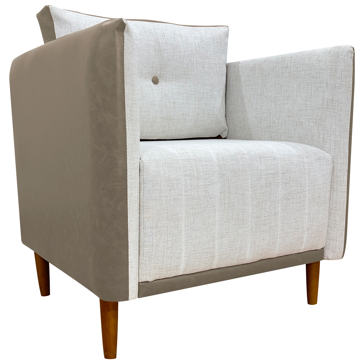 Kit 02 Poltronas Decorativas Aviv Para Sala Luxo Confortável Reforçadas Corino Caramelo e Linho Bege