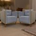 Kit 02 Poltronas Decorativas Aviv Para Sala Luxo Confortável Reforçadas Corino Caramelo e Linho Cinza