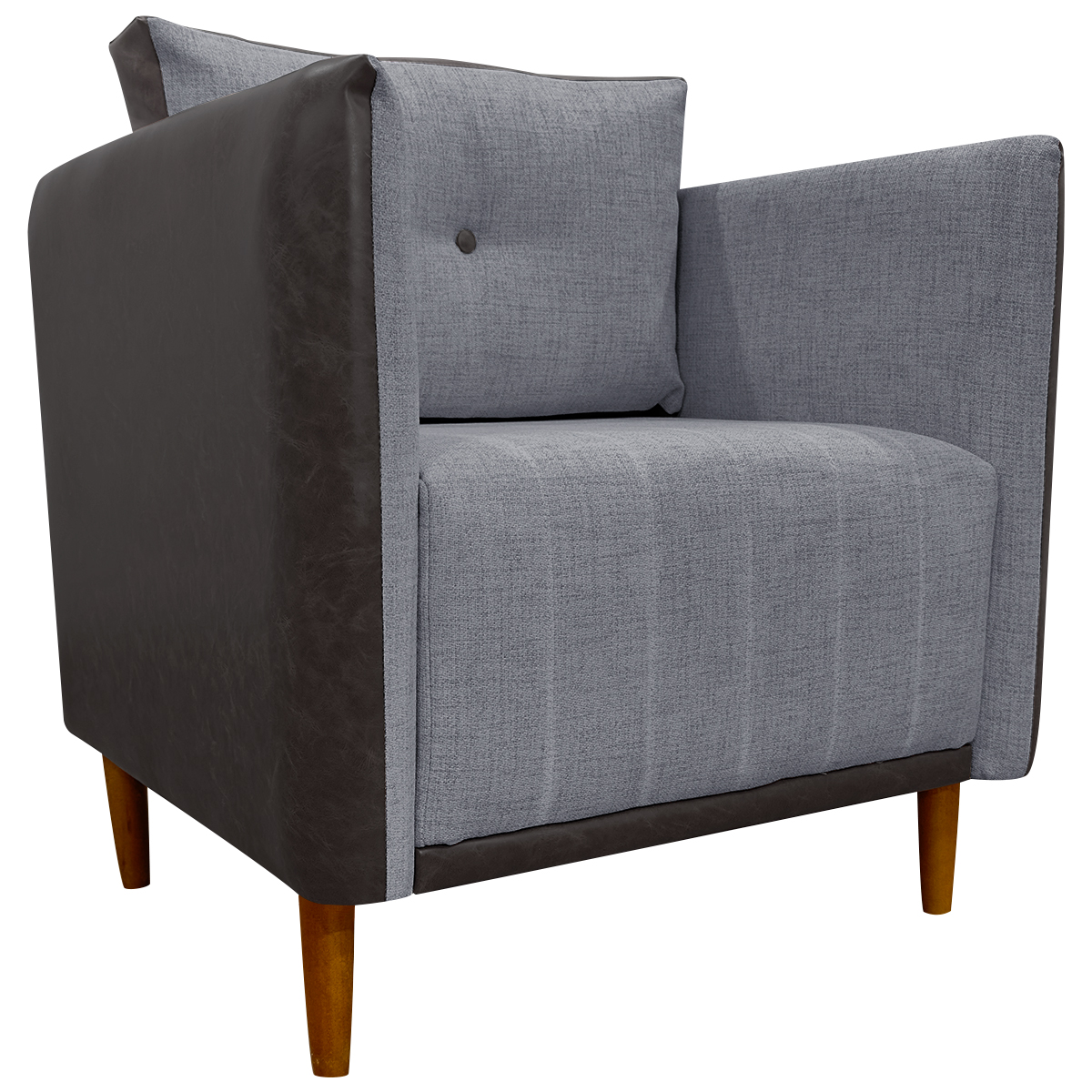 Kit 02 Poltronas Decorativas Aviv Para Sala Luxo Confortável Reforçadas Corino Marrom e Linho Cinza