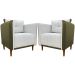 Kit 02 Poltronas Decorativas Aviv Para Sala Luxo Confortável Reforçadas Corino Verde e Linho Bege