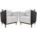 Kit 02 Poltronas Decorativas Aviv Para Sala Luxo Confortável Reforçadas Elegantes Corino Marrom e Linho Bege