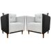 Kit 02 Poltronas Decorativas Aviv Para Sala Luxo Confortável Reforçadas Elegantes Corino Preto e Linho Bege