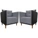 Kit 02 Poltronas Decorativas Aviv Para Sala Luxo Confortável Reforçadas Elegantes Corino Preto e Linho Cinza