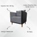 Kit 02 Poltronas Decorativas Aviv Para Sala Luxo Confortável Reforçadas Elegantes Corino Preto e Linho Cinza