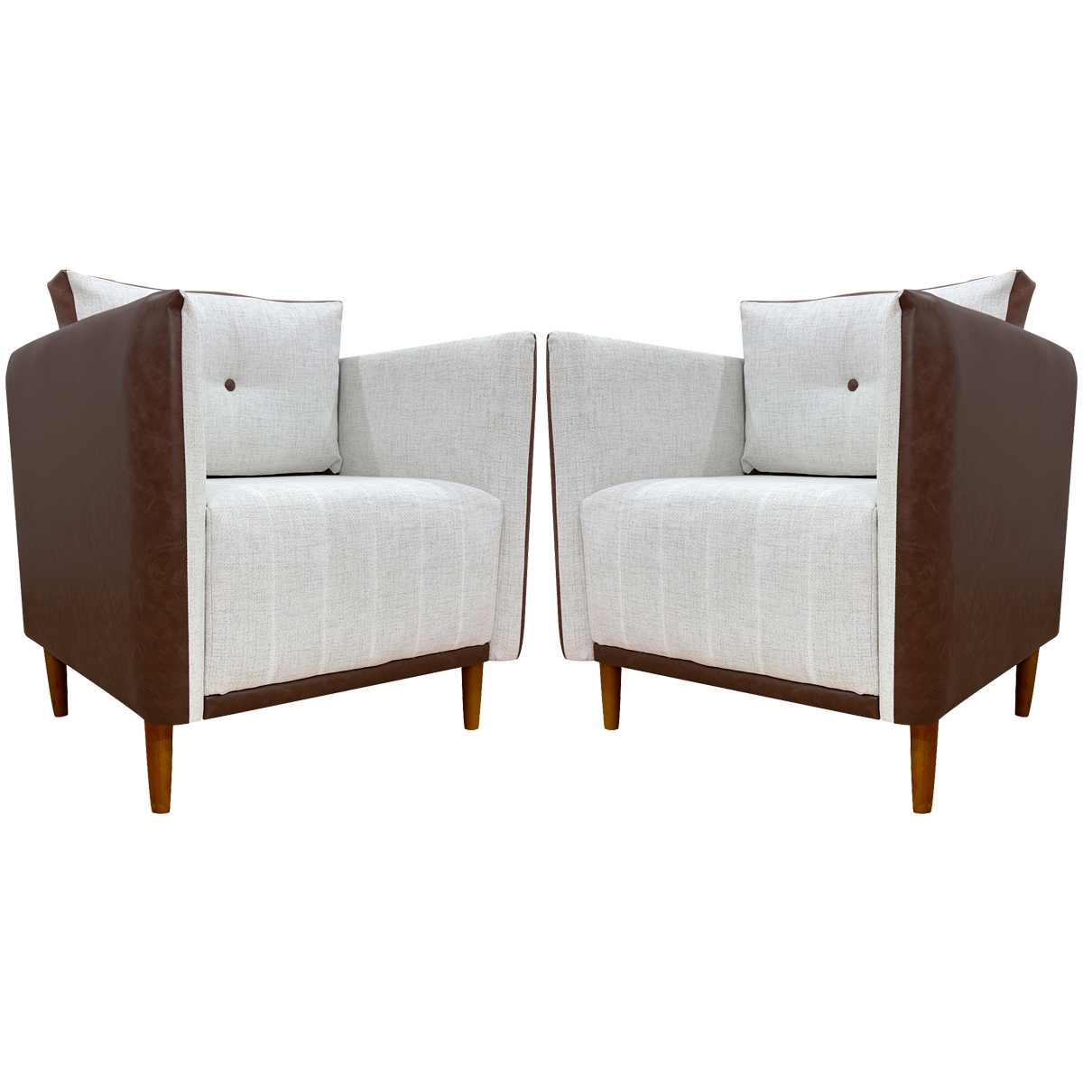 Kit 02 Poltronas Decorativas Aviv Para Sala Luxo Confortável Reforçadas Elegantes Corino Terracota e Linho Bege