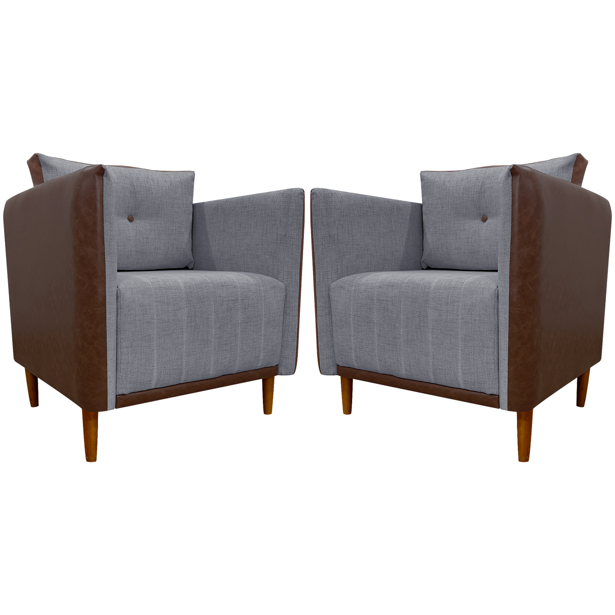 Kit 02 Poltronas Decorativas Aviv Para Sala Luxo Confortável Reforçadas Elegantes Corino Terracota e Linho Cinza