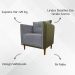 Kit 02 Poltronas Decorativas Aviv Para Sala Luxo Confortável Reforçadas Elegantes Corino Verde e Linho Cinza