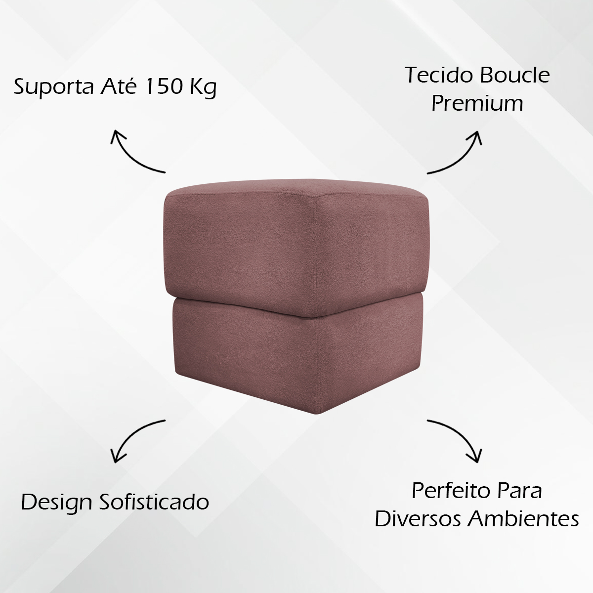 Kit 02 Puff Decorativo Quadrado Para Sala Quarto Penteadeira Aloy Rosê