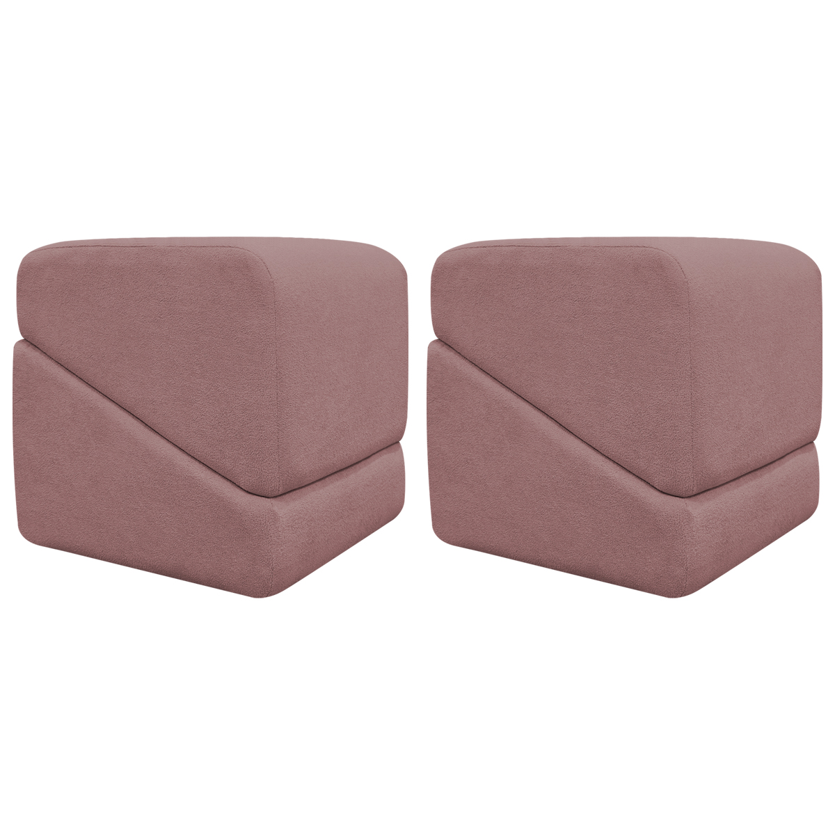 Kit 02 Puff Decorativo Quadrado Para Sala Quarto Penteadeira Sense Boucle Rosê