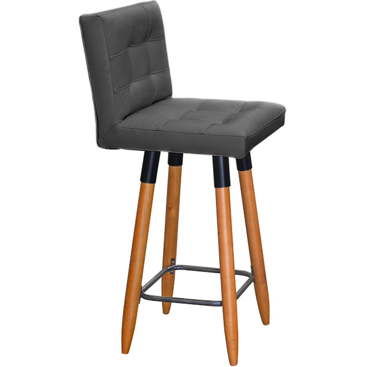 Kit 2 Banquetas Grace Alta Para Areá Gourmet Corino Preto Pé Castanho - Clique E Decore