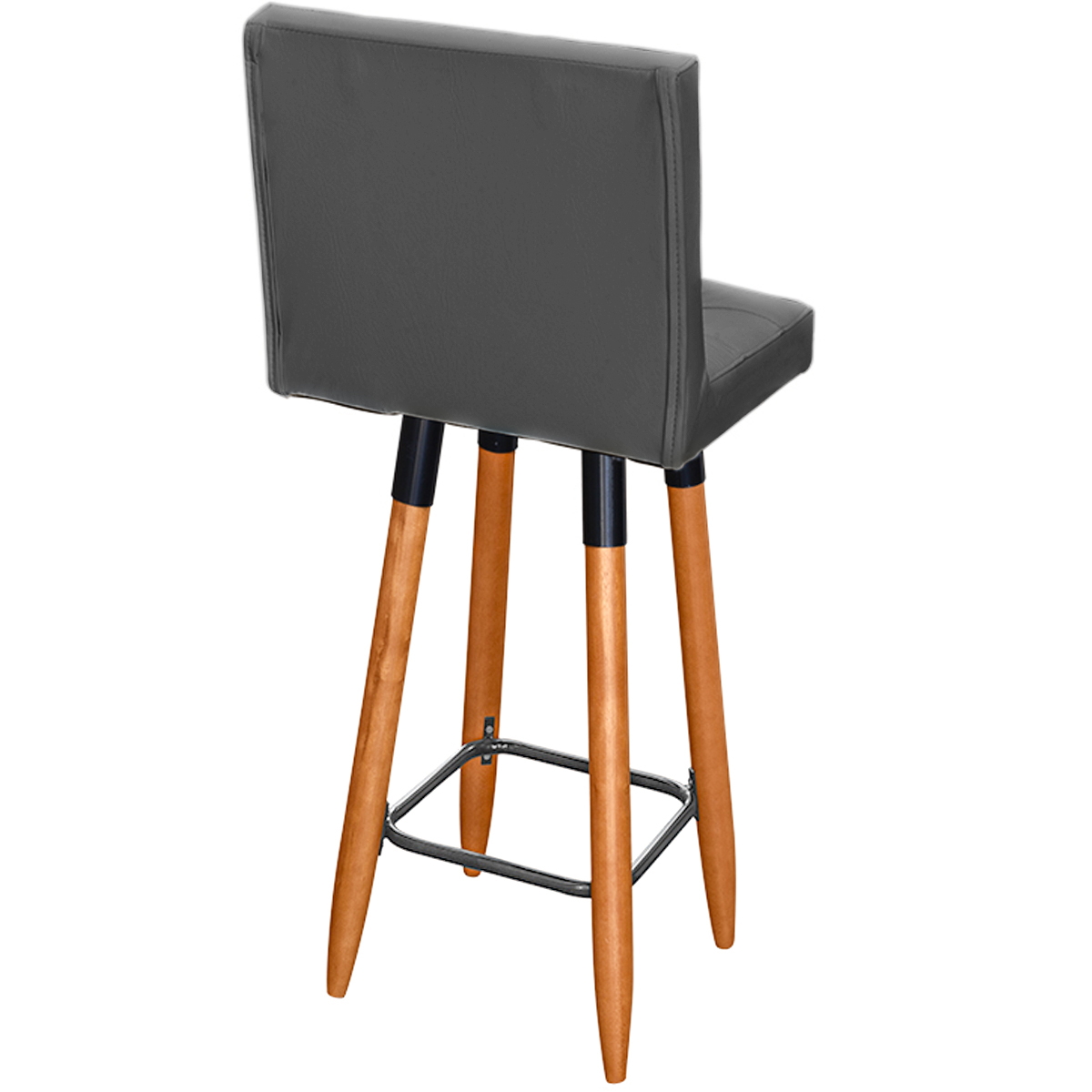 Kit 2 Banquetas Grace Alta Para Areá Gourmet Corino Preto Pé Castanho - Clique E Decore