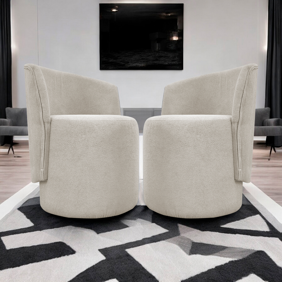 Kit 2 Poltronas Decorativa Para Sala Recepção Aura Bouclé Premium Bege