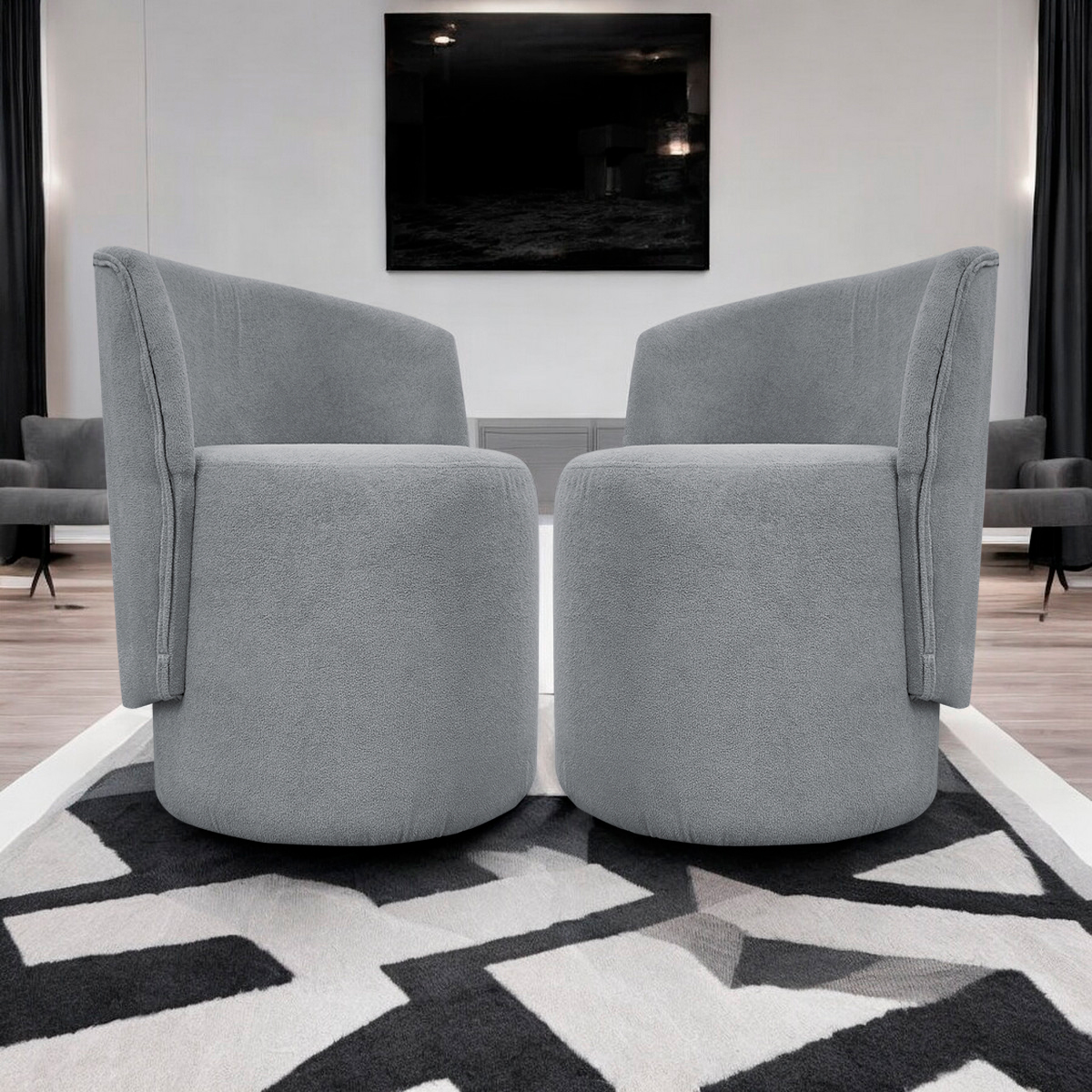 Kit 2 Poltronas Decorativa Para Sala Recepção Aura Bouclé Premium Cinza