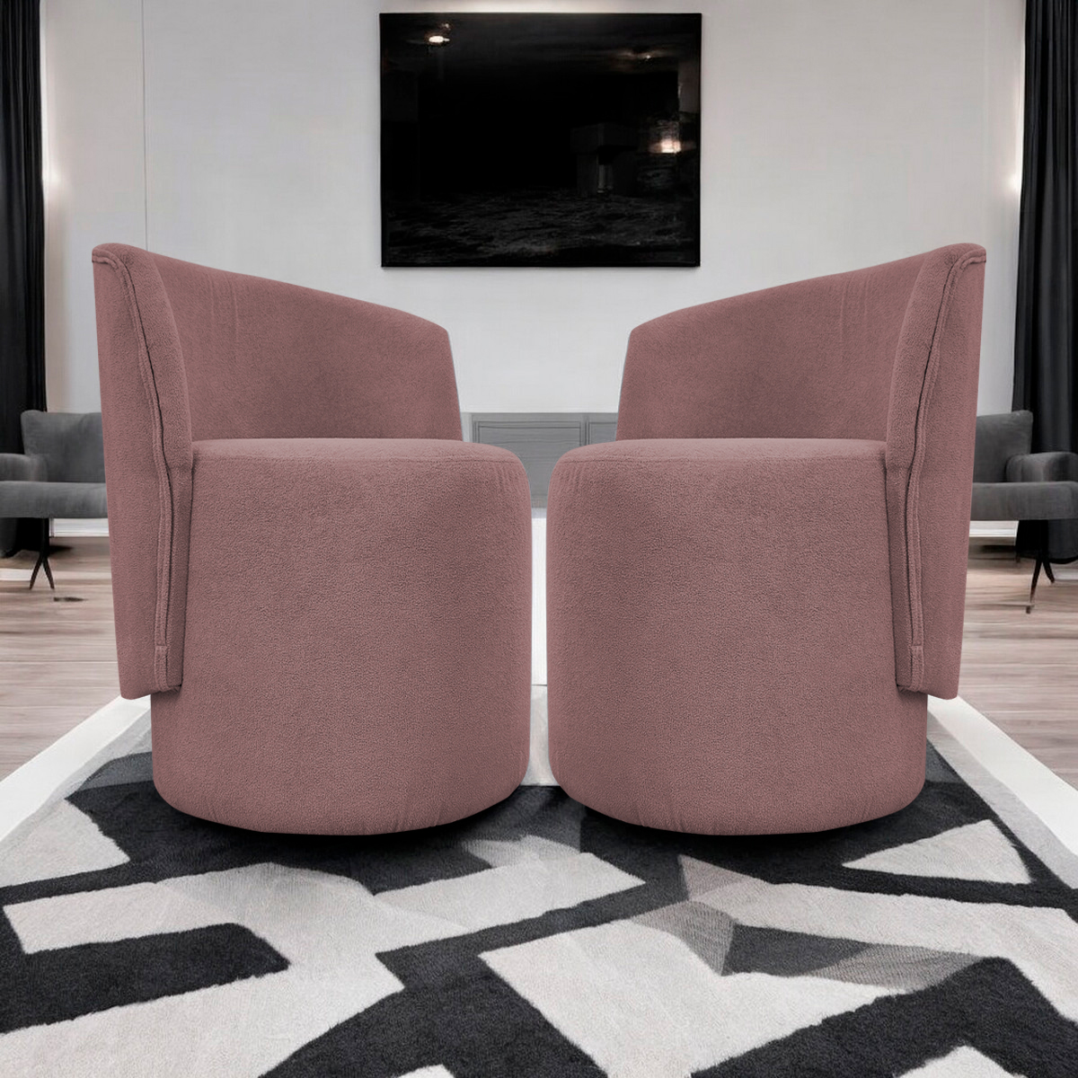 Kit 2 Poltronas Decorativa Para Sala Recepção Aura Bouclé Premium Rosê