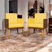 Kit 2 Poltronas Decorativa Para Sala Recepção Consultório Cadeira Lis Corino Peroba e Suede Amarelo