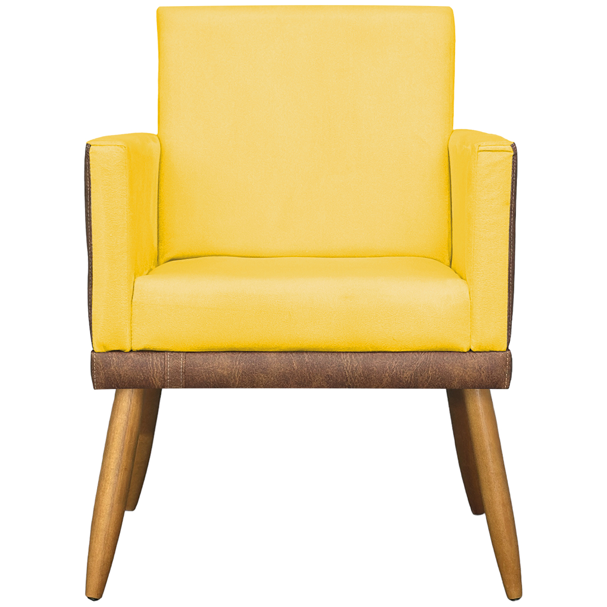 Kit 2 Poltronas Decorativa Para Sala Recepção Consultório Cadeira Lis Corino Peroba e Suede Amarelo