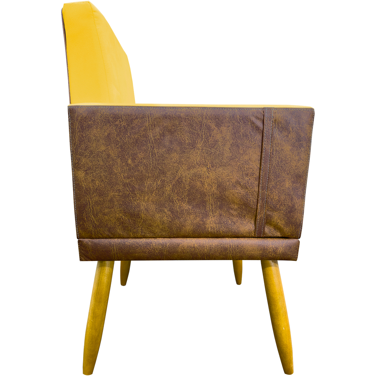 Kit 2 Poltronas Decorativa Para Sala Recepção Consultório Cadeira Lis Corino Peroba e Suede Amarelo