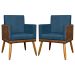 Kit 2 Poltronas Decorativa Para Sala Recepção Consultório Cadeira Lis Corino Peroba e Suede Azul Marinho