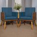 Kit 2 Poltronas Decorativa Para Sala Recepção Consultório Cadeira Lis Corino Peroba e Suede Azul Marinho