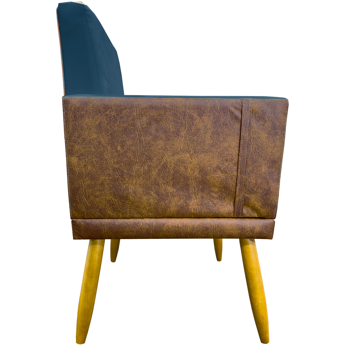 Kit 2 Poltronas Decorativa Para Sala Recepção Consultório Cadeira Lis Corino Peroba e Suede Azul Marinho