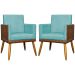 Kit 2 Poltronas Decorativa Para Sala Recepção Consultório Cadeira Lis Corino Peroba e Suede Azul Turquesa
