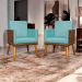 Kit 2 Poltronas Decorativa Para Sala Recepção Consultório Cadeira Lis Corino Peroba e Suede Azul Turquesa