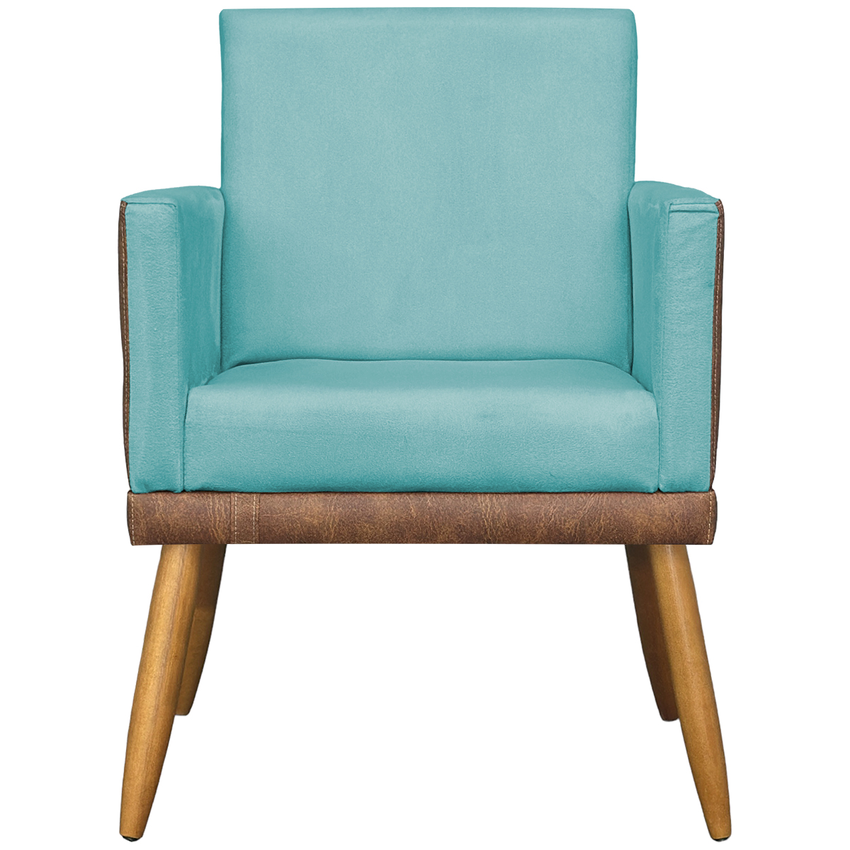 Kit 2 Poltronas Decorativa Para Sala Recepção Consultório Cadeira Lis Corino Peroba e Suede Azul Turquesa