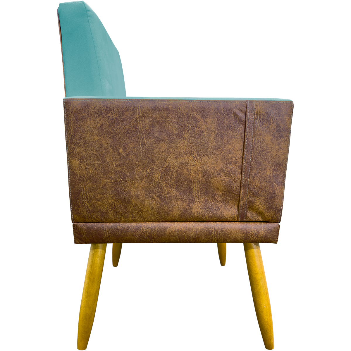 Kit 2 Poltronas Decorativa Para Sala Recepção Consultório Cadeira Lis Corino Peroba e Suede Azul Turquesa
