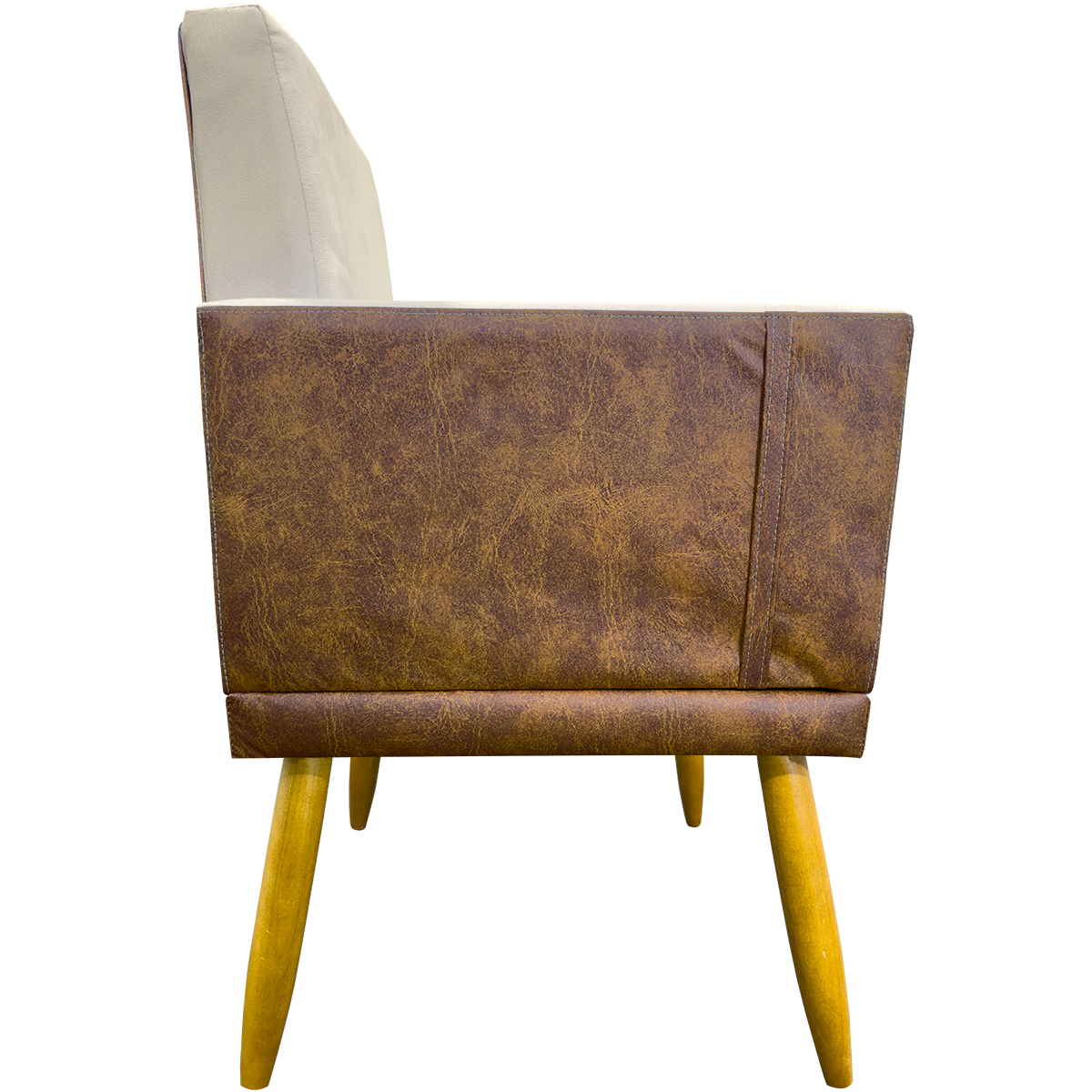 Kit 2 Poltronas Decorativa Para Sala Recepção Consultório Cadeira Lis Corino Peroba e Suede Bege