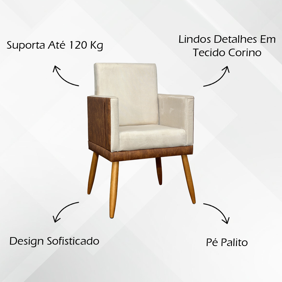 Kit 2 Poltronas Decorativa Para Sala Recepção Consultório Cadeira Lis Corino Peroba e Suede Bege