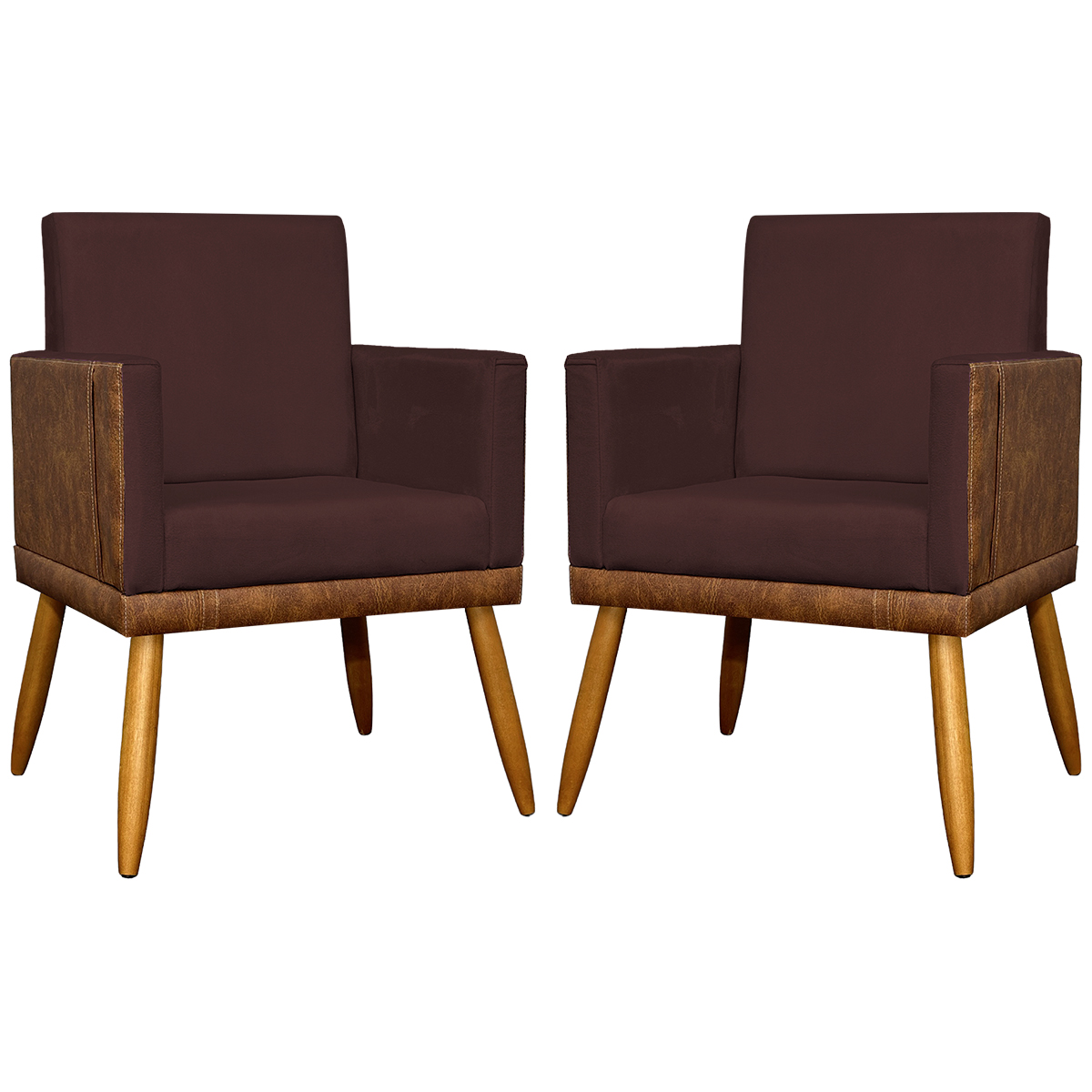 Kit 2 Poltronas Decorativa Para Sala Recepção Consultório Cadeira Lis Corino Peroba e Suede Bordô