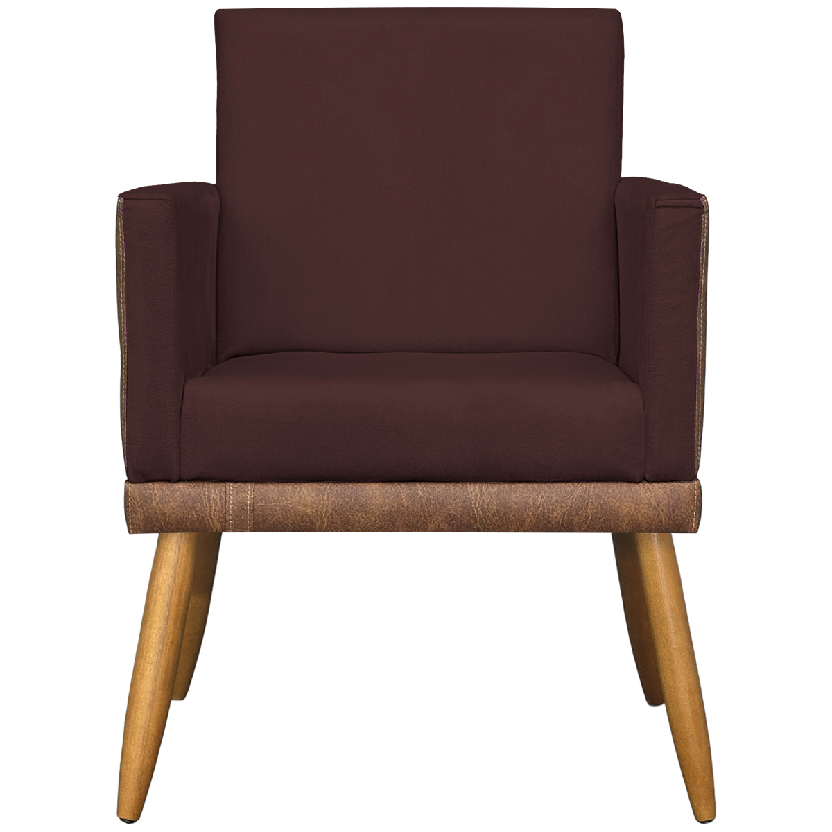 Kit 2 Poltronas Decorativa Para Sala Recepção Consultório Cadeira Lis Corino Peroba e Suede Bordô