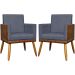 Kit 2 Poltronas Decorativa Para Sala Recepção Consultório Cadeira Lis Corino Peroba e Suede Cinza