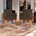 Kit 2 Poltronas Decorativa Para Sala Recepção Consultório Cadeira Lis Corino Peroba e Suede Marrom