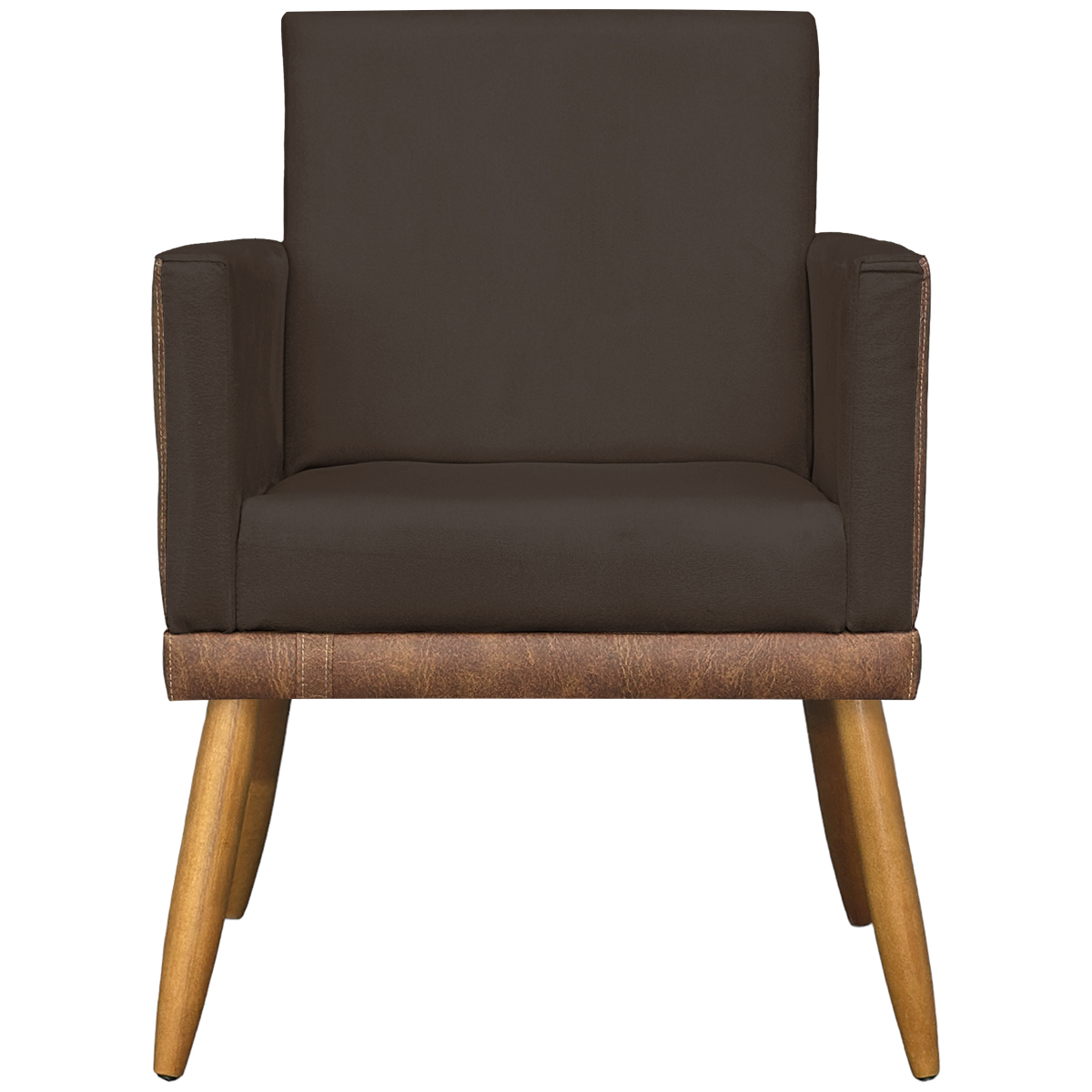 Kit 2 Poltronas Decorativa Para Sala Recepção Consultório Cadeira Lis Corino Peroba e Suede Marrom