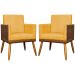Kit 2 Poltronas Decorativa Para Sala Recepção Consultório Cadeira Lis Corino Peroba e Suede Mostarda