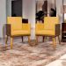 Kit 2 Poltronas Decorativa Para Sala Recepção Consultório Cadeira Lis Corino Peroba e Suede Mostarda