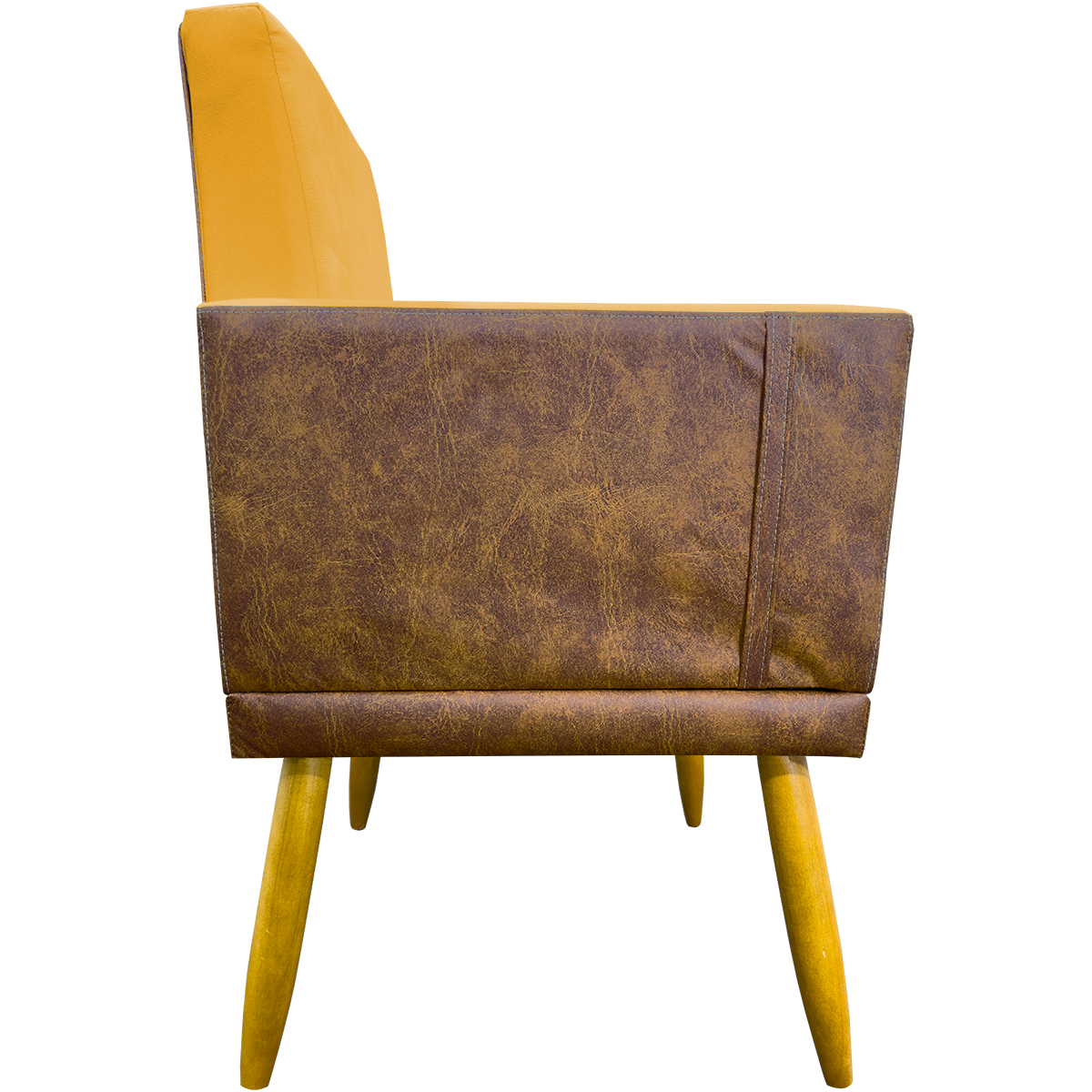 Kit 2 Poltronas Decorativa Para Sala Recepção Consultório Cadeira Lis Corino Peroba e Suede Mostarda