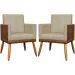 Kit 2 Poltronas Decorativa Para Sala Recepção Consultório Cadeira Lis Corino Peroba e Suede Nude