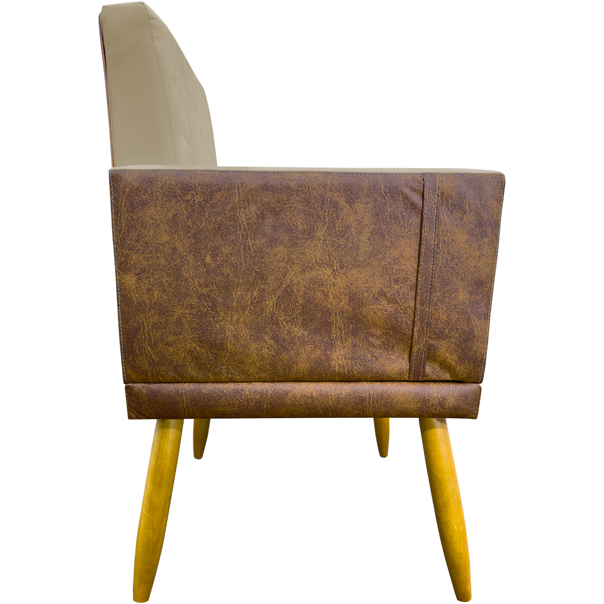 Kit 2 Poltronas Decorativa Para Sala Recepção Consultório Cadeira Lis Corino Peroba e Suede Nude