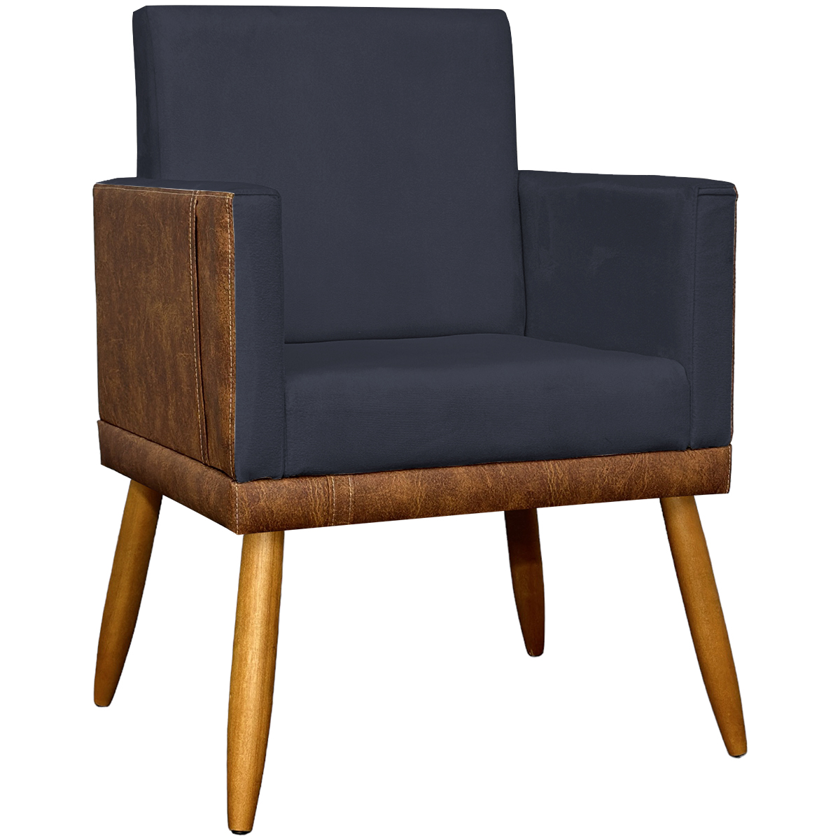 Kit 2 Poltronas Decorativa Para Sala Recepção Consultório Cadeira Lis Corino Peroba e Suede Preto