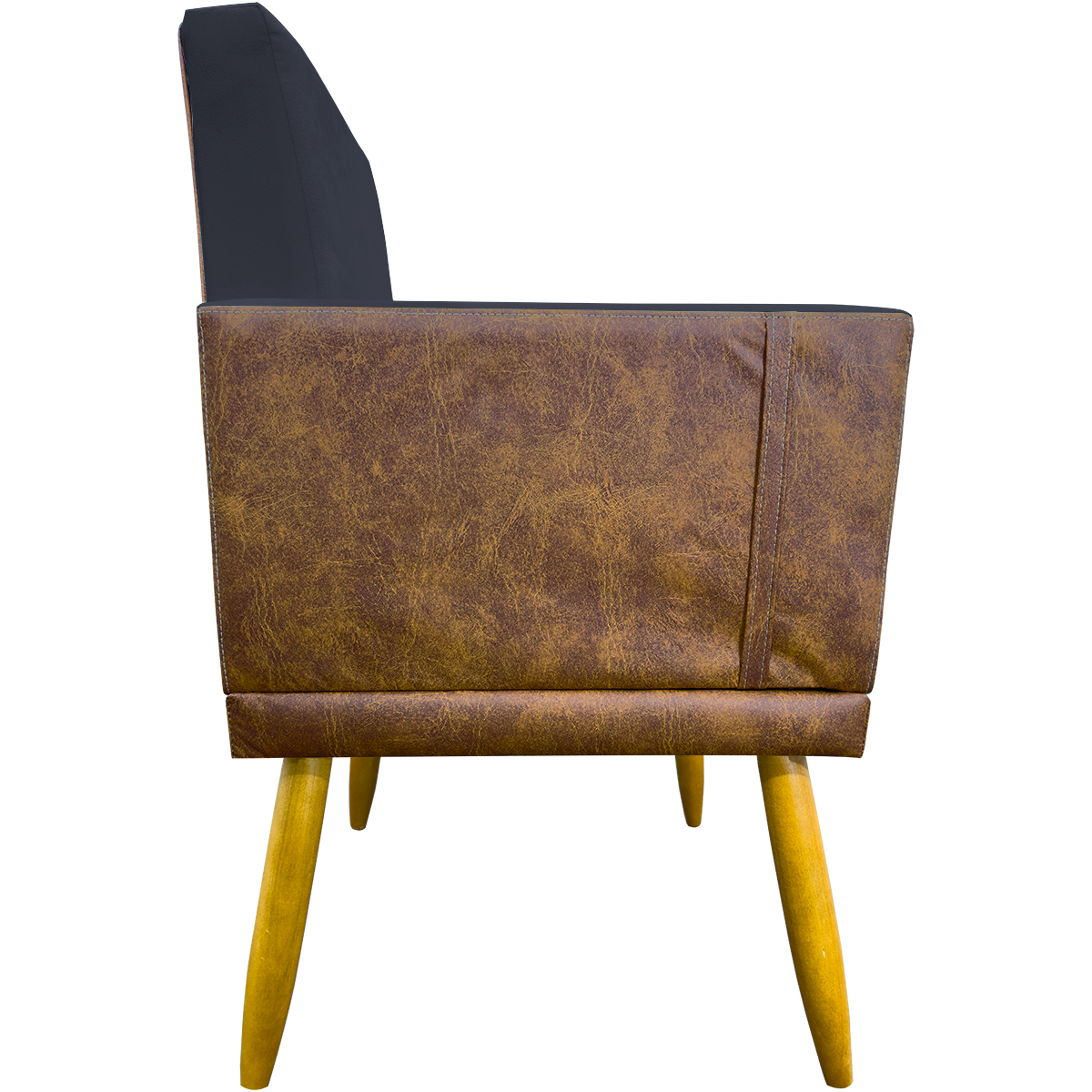 Kit 2 Poltronas Decorativa Para Sala Recepção Consultório Cadeira Lis Corino Peroba e Suede Preto