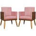 Kit 2 Poltronas Decorativa Para Sala Recepção Consultório Cadeira Lis Corino Peroba e Suede Rosê