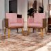Kit 2 Poltronas Decorativa Para Sala Recepção Consultório Cadeira Lis Corino Peroba e Suede Rosê