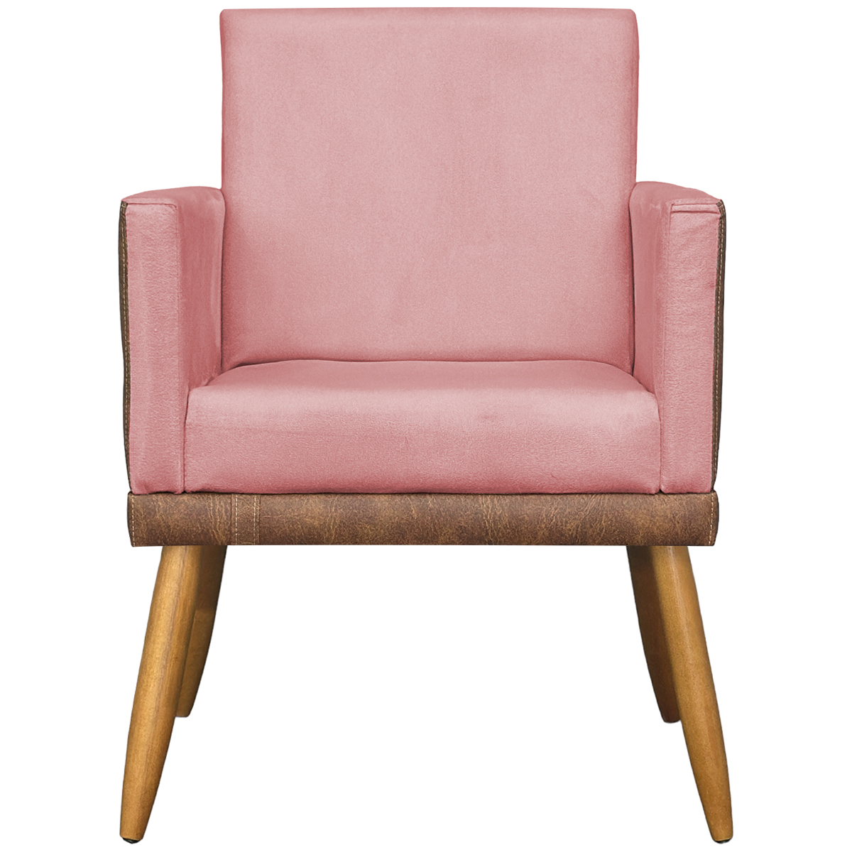 Kit 2 Poltronas Decorativa Para Sala Recepção Consultório Cadeira Lis Corino Peroba e Suede Rosê