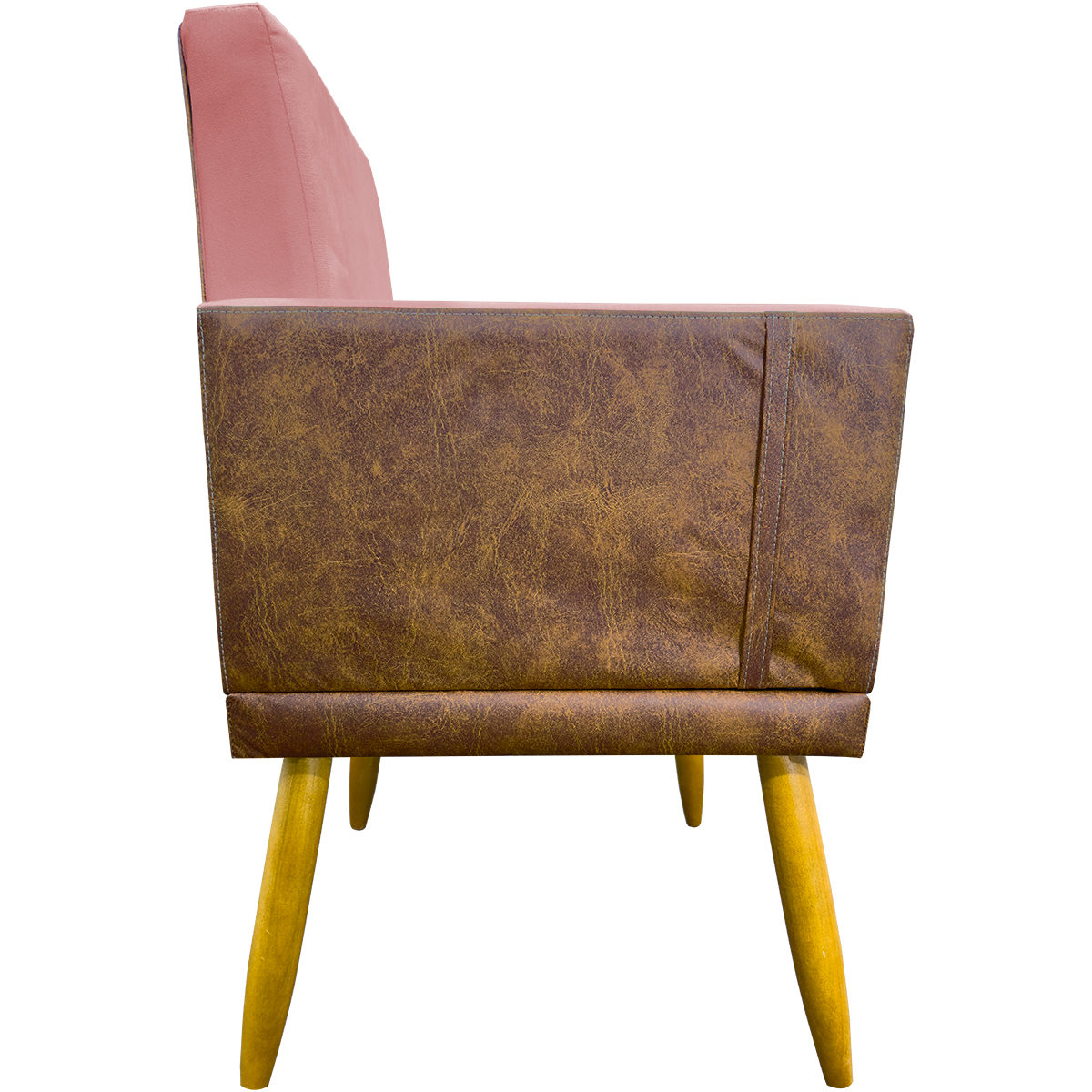 Kit 2 Poltronas Decorativa Para Sala Recepção Consultório Cadeira Lis Corino Peroba e Suede Rosê