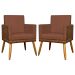 Kit 2 Poltronas Decorativa Para Sala Recepção Consultório Cadeira Lis Corino Peroba e Suede Terracota